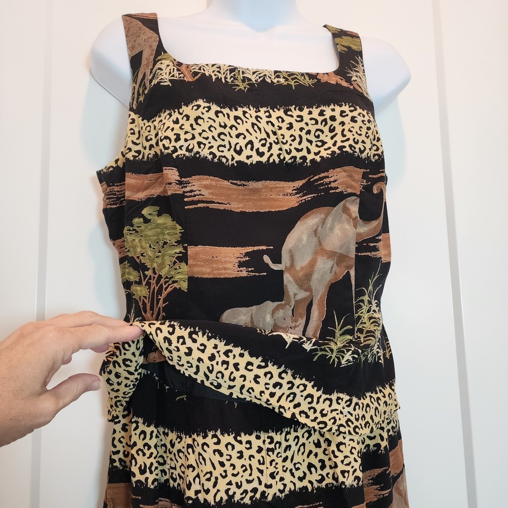 Vintage 90s Safari Maxi Dress S 6 Elephant Leopard Giraffe Mob Layered Phoebe - Picture 10 of 16